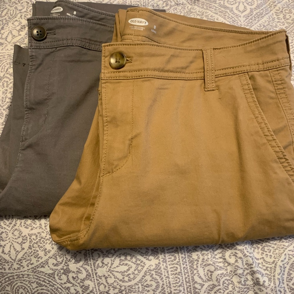 Two pair of Old Navy women’s bootcut chinos. These pants are size 8 (Long/Tall).